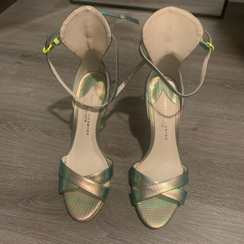 JCrew x Sophia Webster Iridescent Leather Heel w/ Ankle Straps